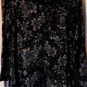 Floral Cowl Neck Sweater - Black and Blue